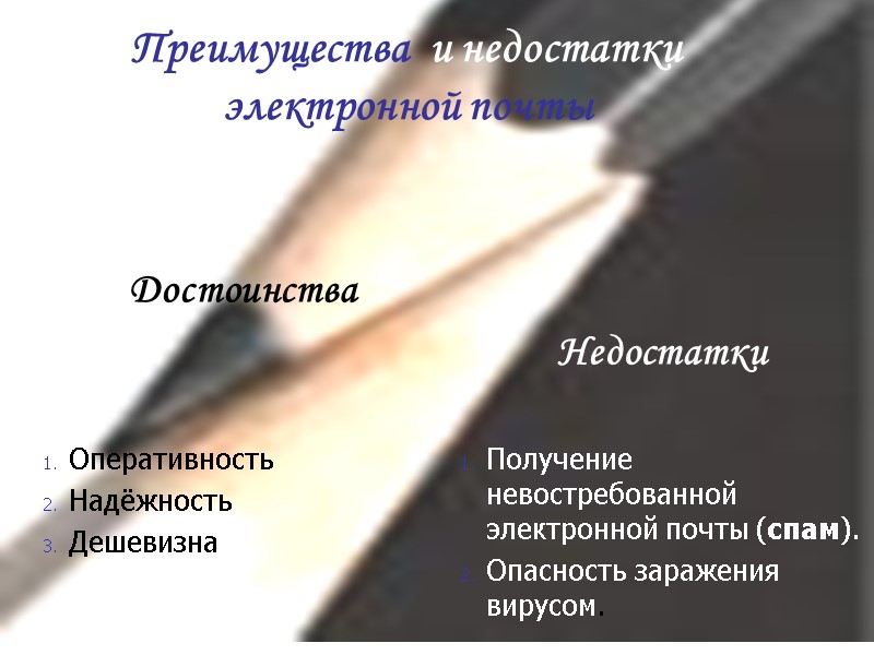 Преимущества  и недостатки электронной почты